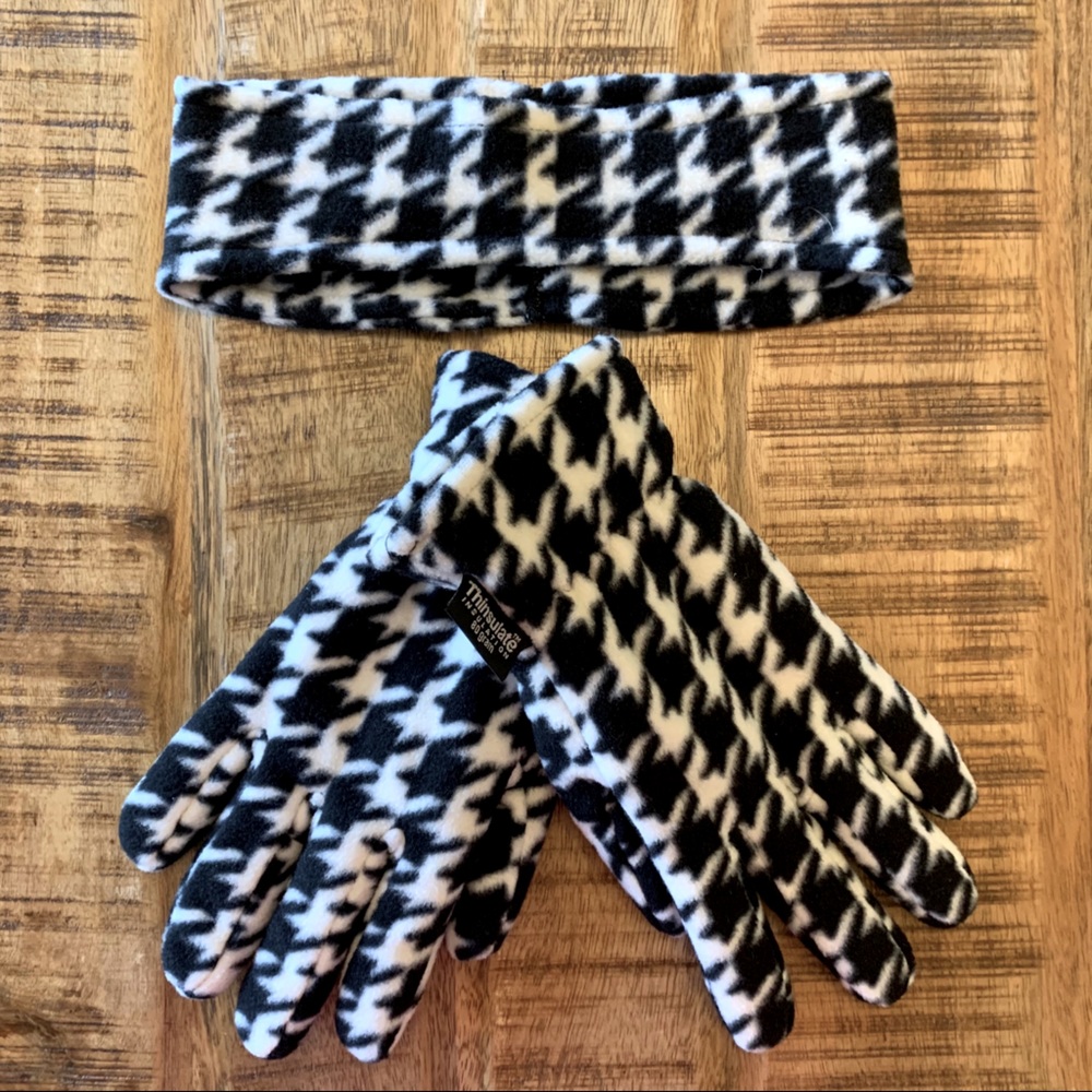 Houndstooth black & white glove/earmuffs